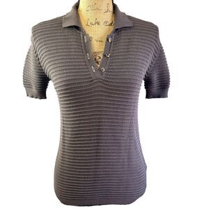 O.D.D. OBJETS DE DESIR Brown Ribbed Knit 100% Cotton Polo Sweater Sz 8/44